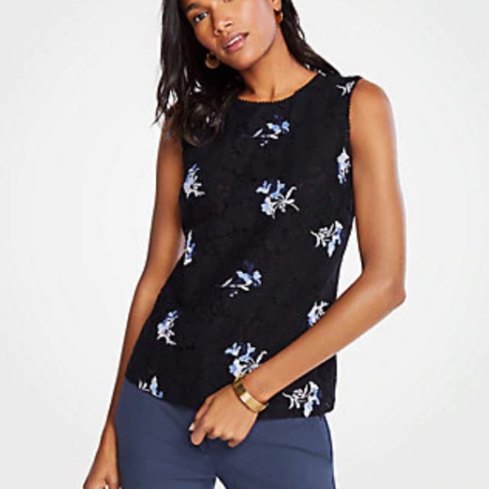 Ann Taylor Floral Embroidered Shell Lace Top